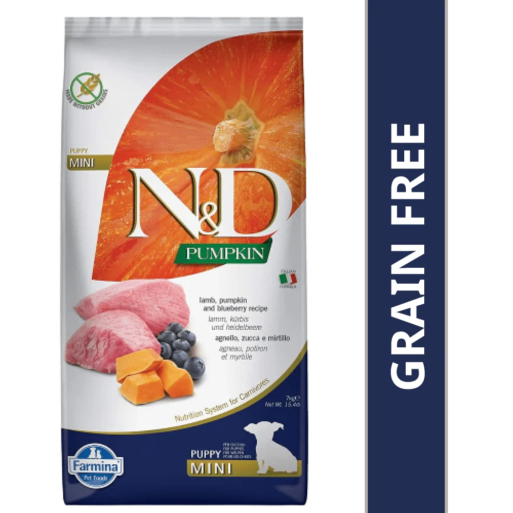 Farmina N&D Pumpkin Lamb & Blueberry Grain Free Puppy Mini Dog Dry Food - Image 9