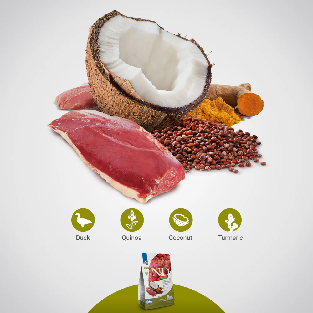 Farmina N&D Quinoa Duck Coconut & Turmeric Skin & Coat Grain Free Mini Adult Dog Dry Food - Image 3