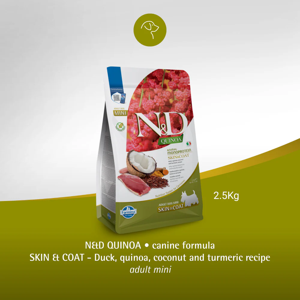Farmina N&D Quinoa Duck Coconut & Turmeric Skin & Coat Grain Free Mini Adult Dog Dry Food - Image 5