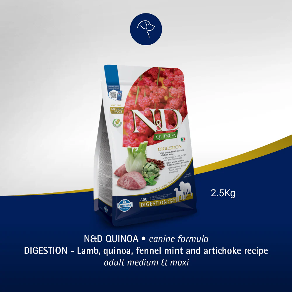 Farmina N&D Quinoa Lamb Mint & Fennel Digestion Grain Free Adult Medium Maxi Dry Dog Food - Image 4