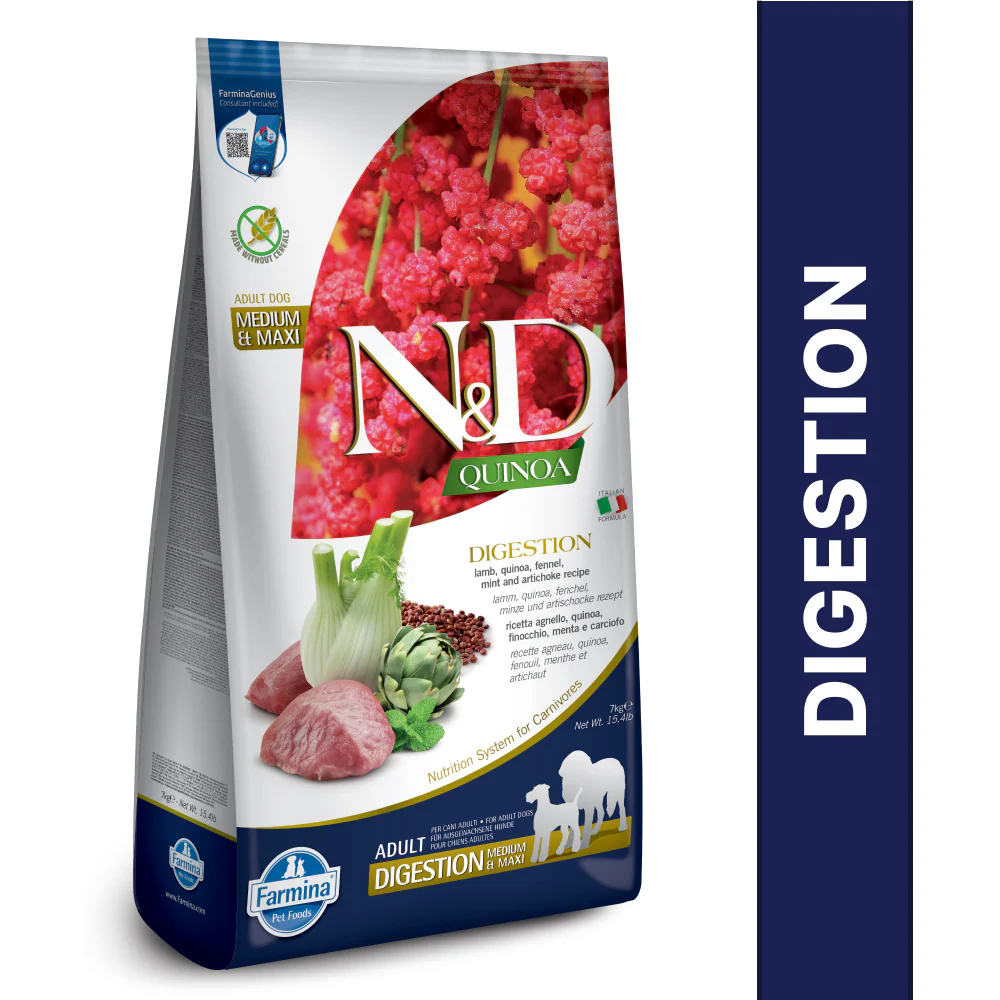 Farmina N&D Quinoa Lamb Mint & Fennel Digestion Grain Free Adult Medium Maxi Dry Dog Food - Image 8
