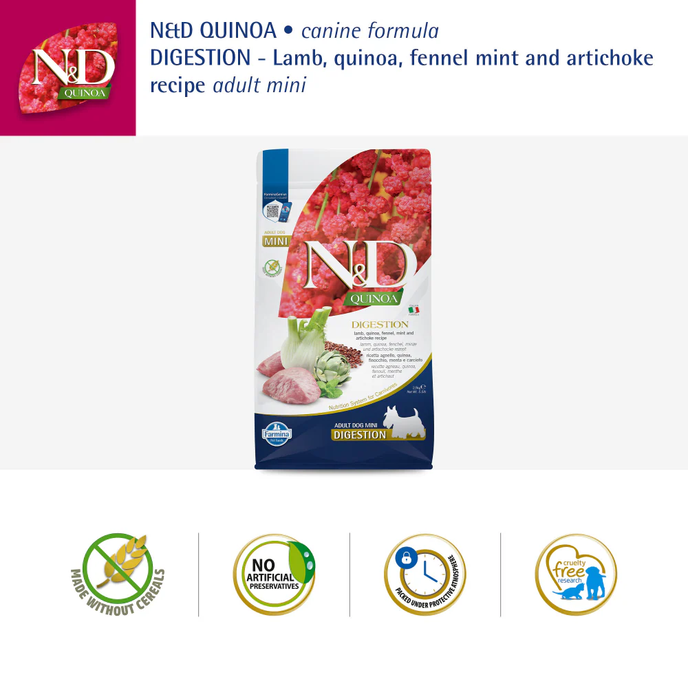 Farmina N&D Quinoa Lamb Mint & Fennel Digestion Grain Free Adult Mini Dry Dog Food - Image 5