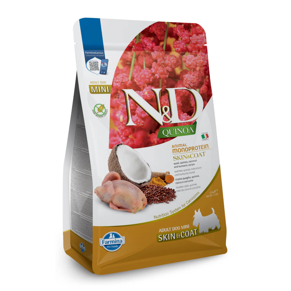 Farmina N&D Quinoa Quail Coconut & Turmeric Skin & Coat Adult Mini Dog Dry Food - Image 8