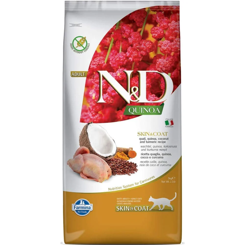 Farmina N&D Quinoa Quail Coconut & Turmeric Skin & Coat Grain Free Adult Cat Dry Food - Image 2