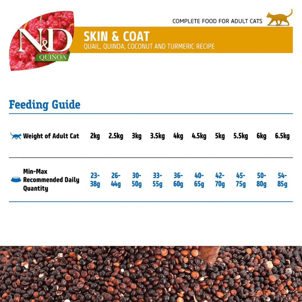 Farmina N&D Quinoa Quail Coconut & Turmeric Skin & Coat Grain Free Adult Cat Dry Food - Image 7