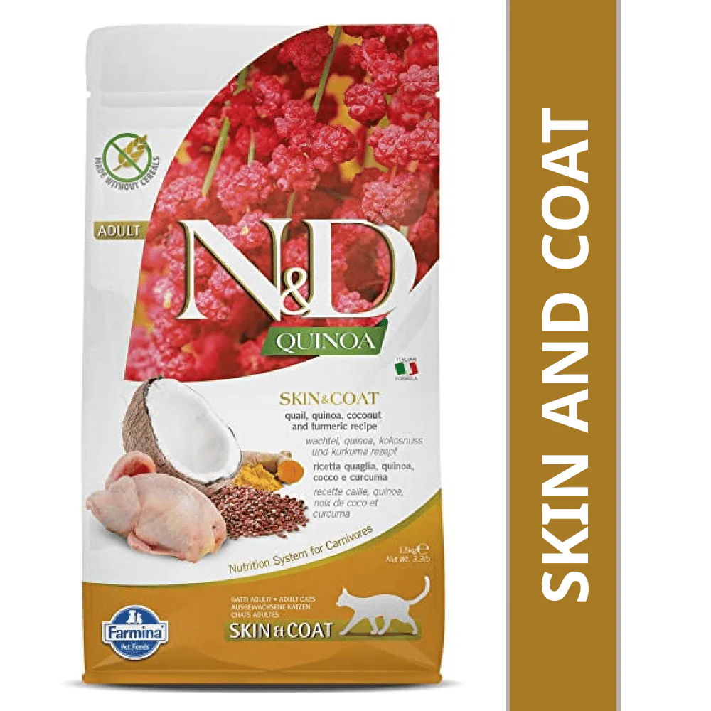 Farmina N&D Quinoa Quail Coconut & Turmeric Skin & Coat Grain Free Adult Cat Dry Food - Image 9