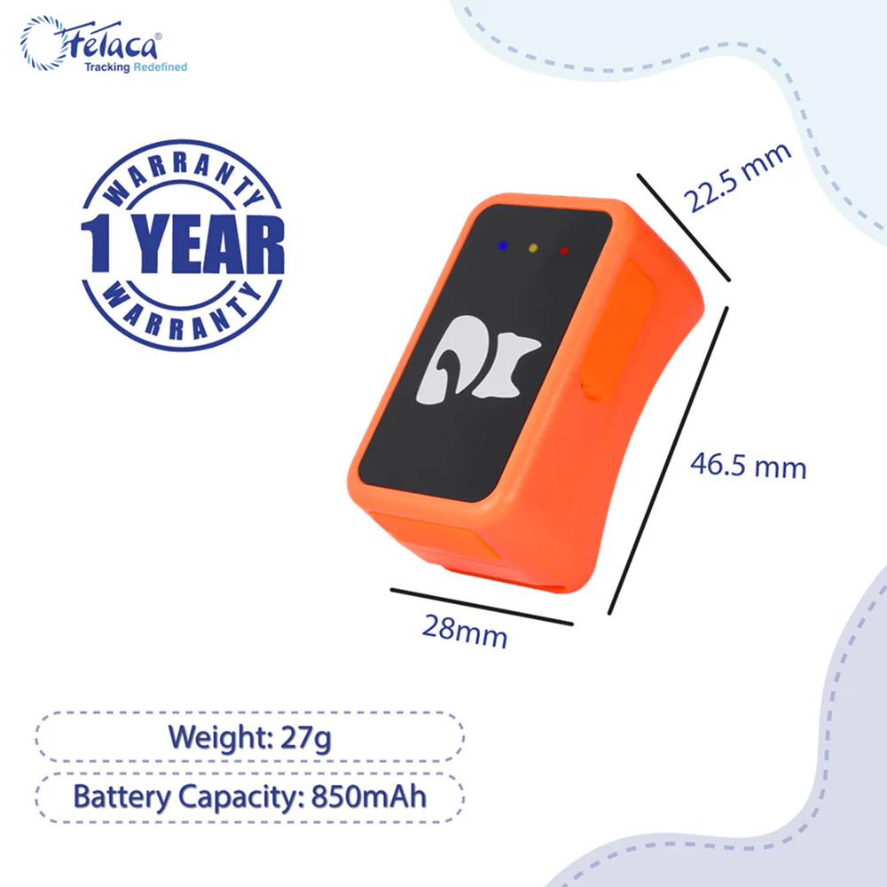FeTaca Smart 4G GPS Tracker with Lifetime Free Tracking & 1 Year Data SIM Subscription for Dogs and Cats (Orange) - Image 2