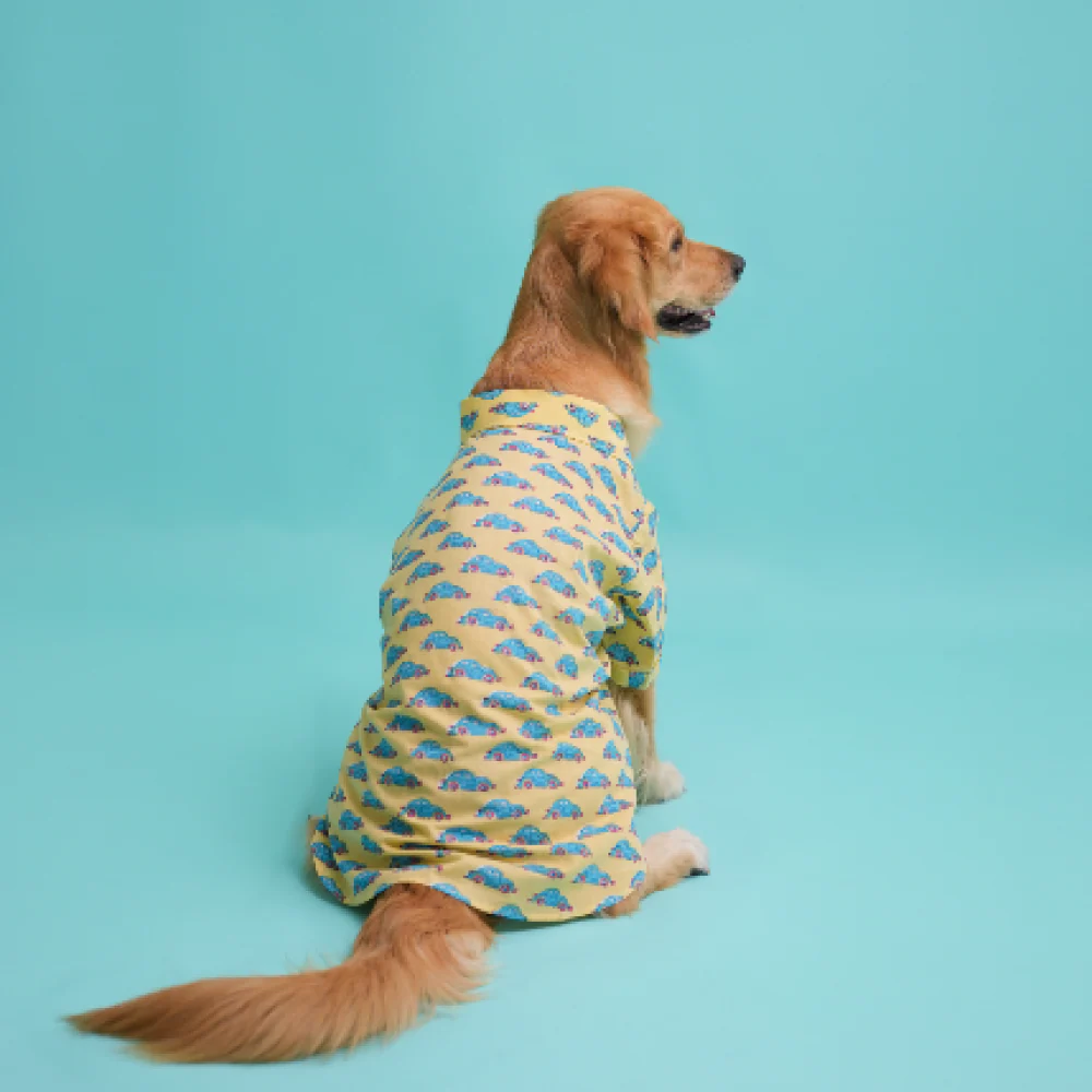 Floof & Co Car Print Cotton Shirt for Dogs (Yellow) - Image 3