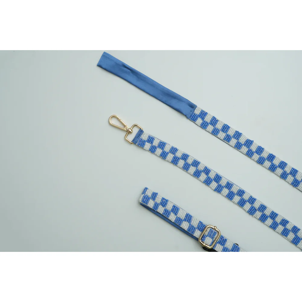 Floof & Co Checkered Leash & Collar (Blue & White) - Image 2