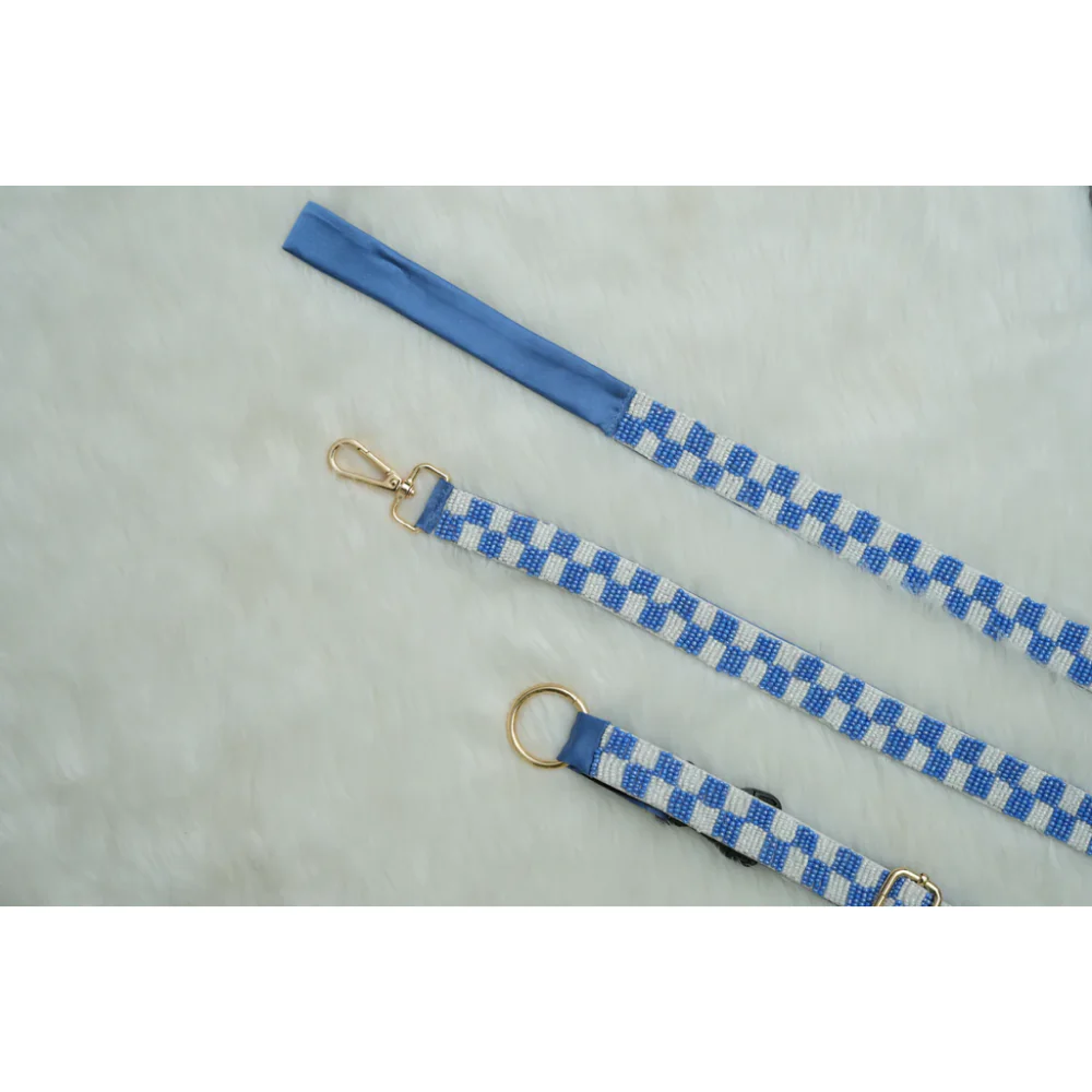 Floof & Co Checkered Leash & Collar (Blue & White) - Image 4