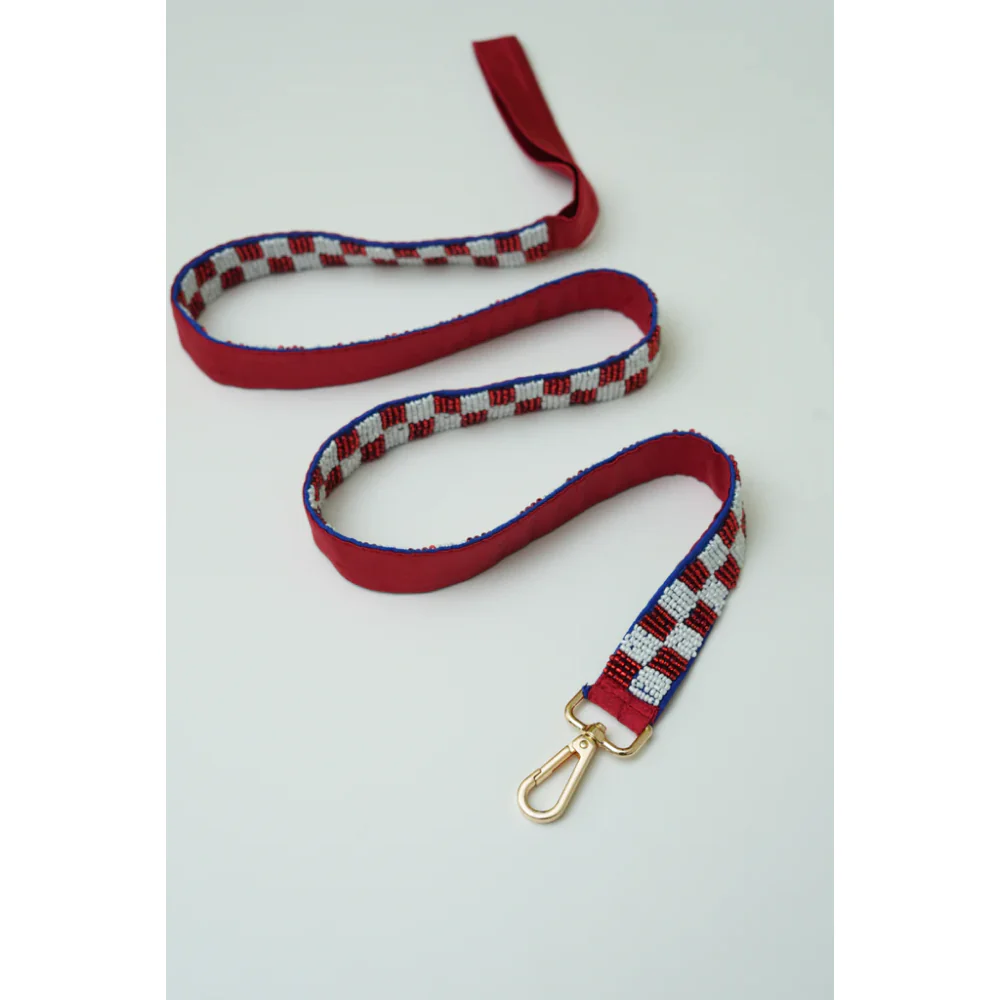 Floof & Co Checkered Leash & Collar (Maroon & White) - Image 4