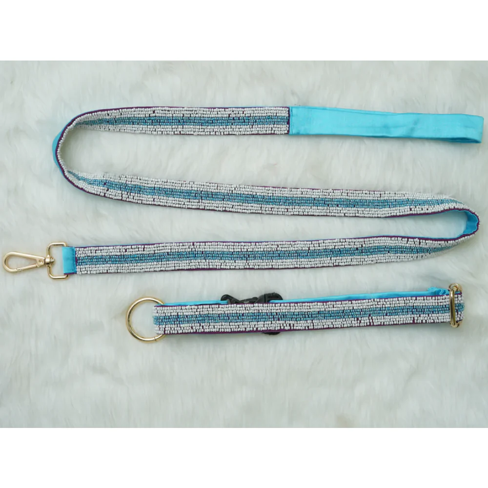 Floof & Co Cyan Pearl Leash & Collar (Blue) - Image 5