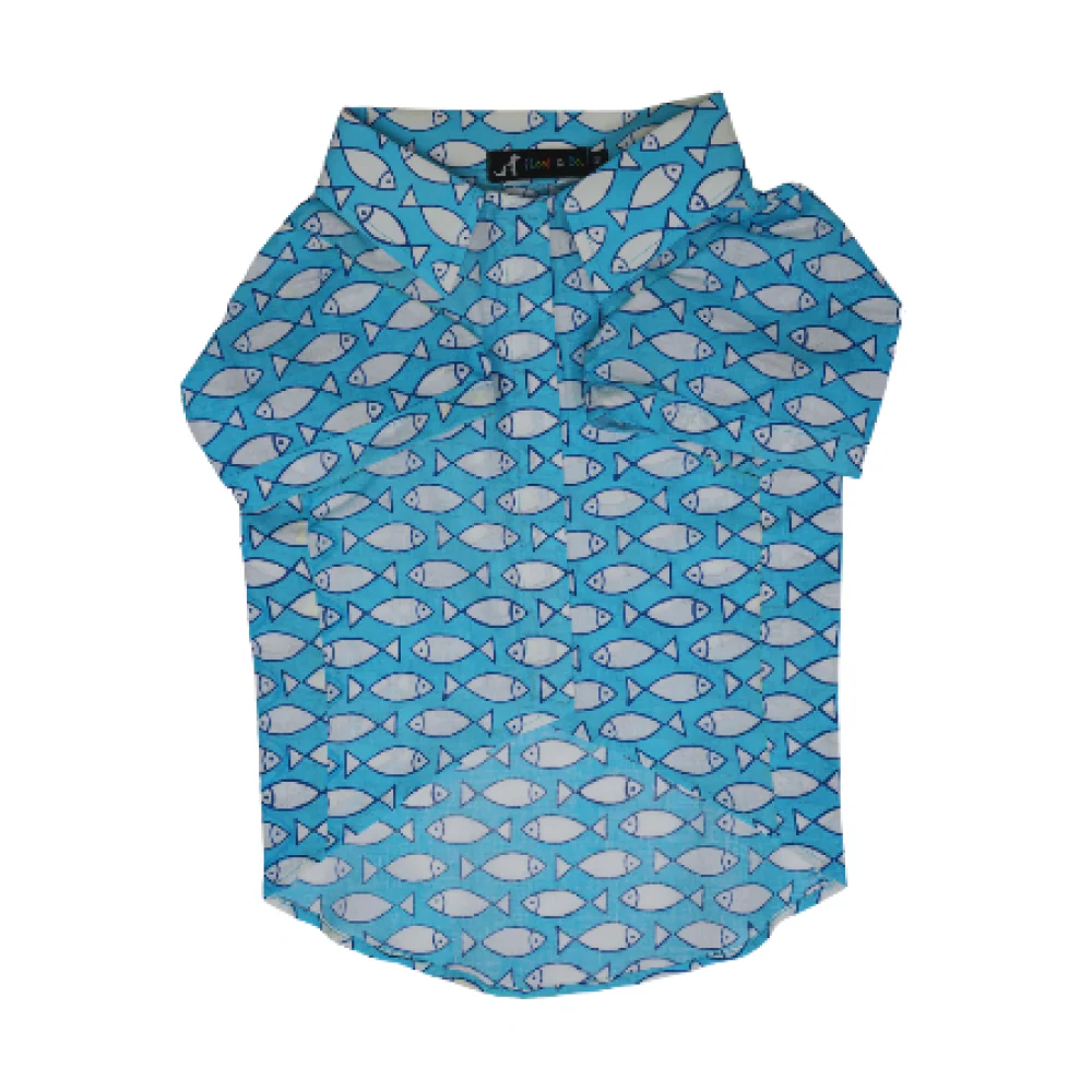 Floof & Co Fish Print Cotton Shirt for Dogs (Blue) - Image 2