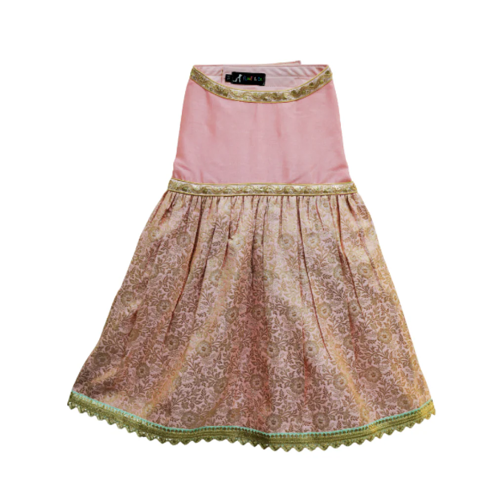 Floof & Co Pastel Banarasi Lehenga for Dogs (Pink/Gold) - Image 3