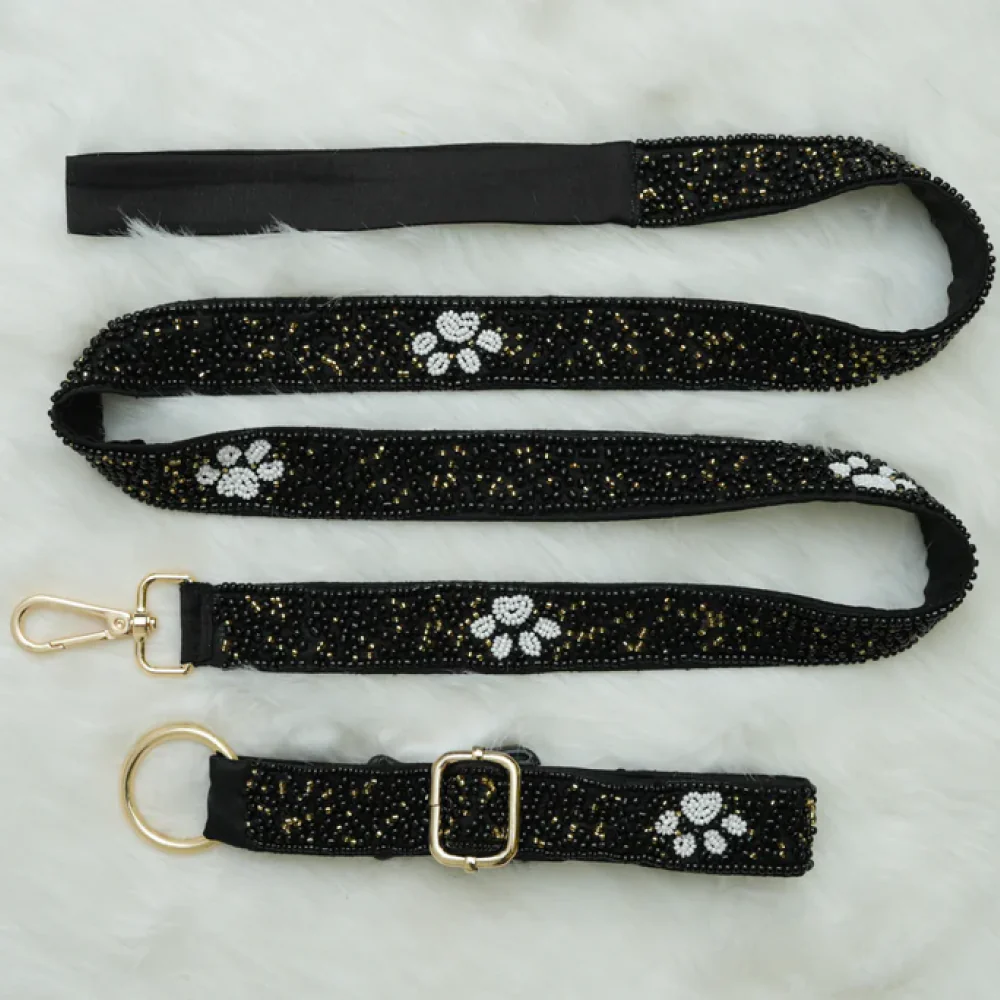 Floof & Co Paw Cocktail Leash & Collar (Blue & White) - Image 5