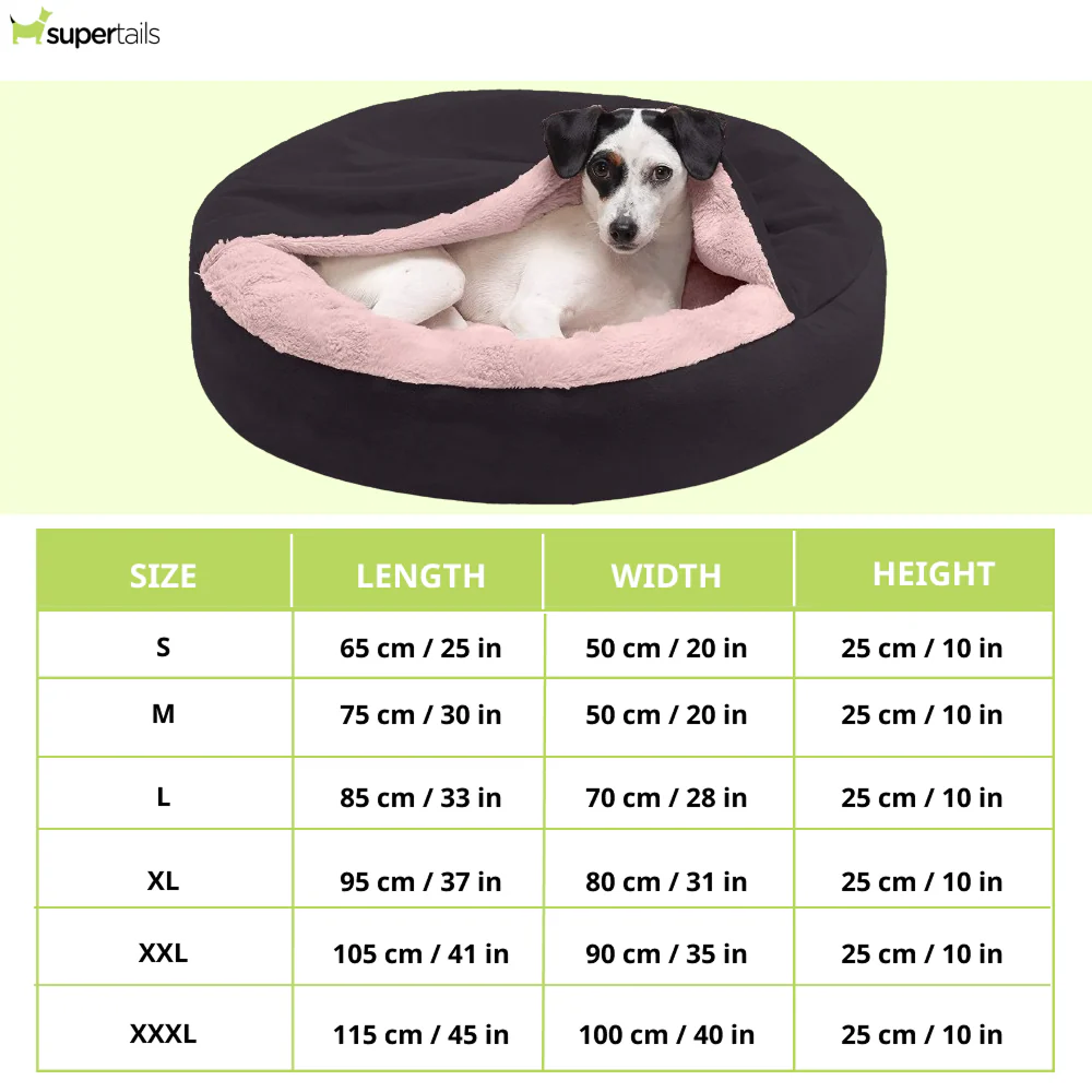 Fluffy Petslover Calming Anti Anxiety Hooded Fabric Bed with Attached Blanket for Dogs and Cats (Black) - Image 2