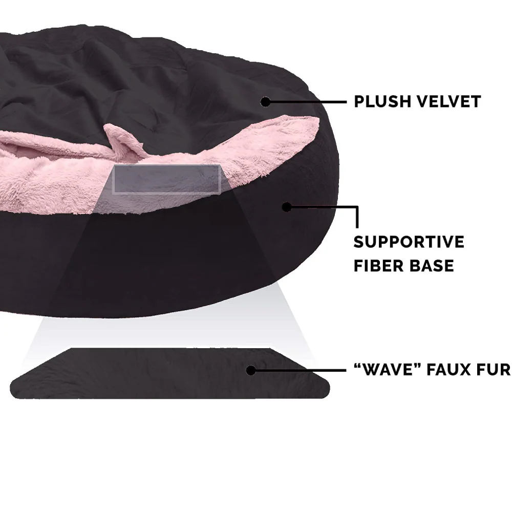 Fluffy Petslover Calming Anti Anxiety Hooded Fabric Bed with Attached Blanket for Dogs and Cats (Black) - Image 3