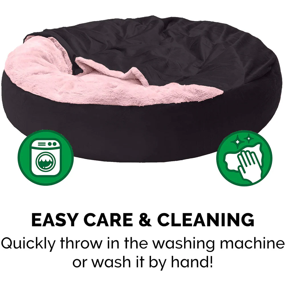 Fluffy Petslover Calming Anti Anxiety Hooded Fabric Bed with Attached Blanket for Dogs and Cats (Black) - Image 5