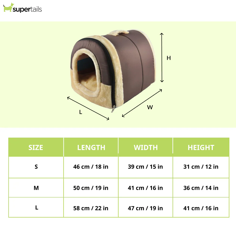 Fluffy's Pawsome Igloo 2 in 1 Foldable Ultra Soft Pet House Bed for Dogs and Cats (Brown) - Image 2