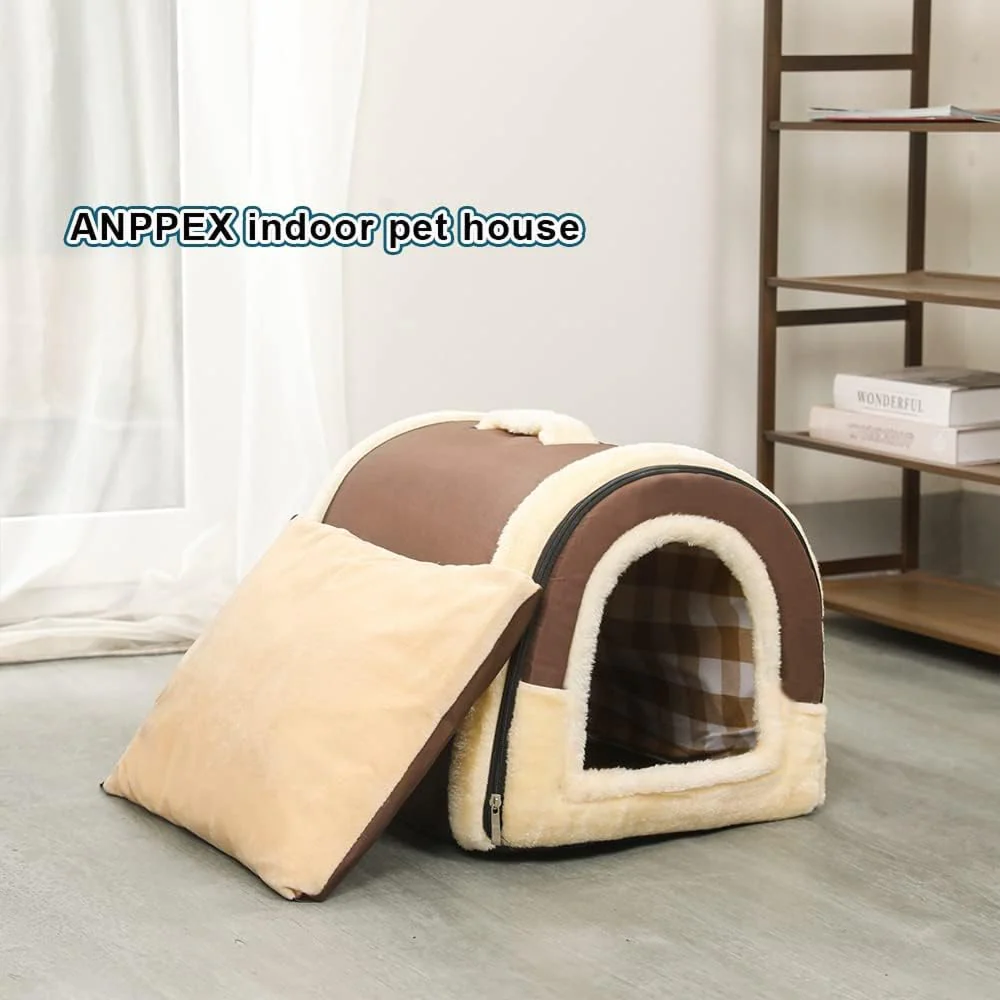 Fluffy's Pawsome Igloo 2 in 1 Foldable Ultra Soft Pet House Bed for Dogs and Cats (Brown) - Image 4