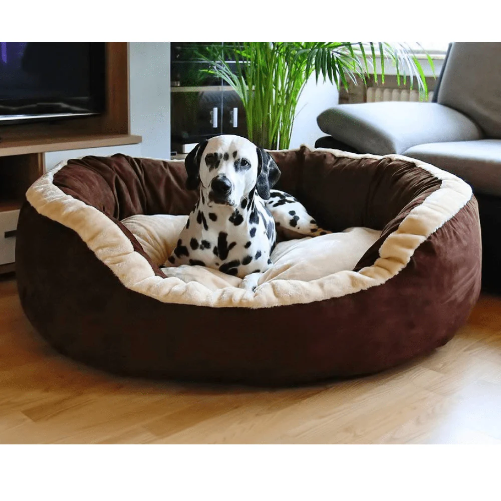 Fluffy's Luxurious Polyester Filled Soft Dual Colour Bed for Dogs and Cats (Brown) - Image 3