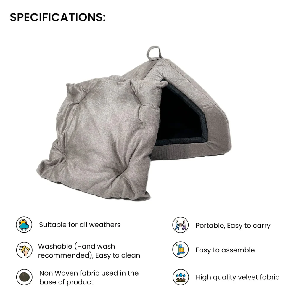 Fluffy's Pawsome Premium Soft Velvet Fabric Bed for Dogs and Cats (Grey) - Image 4