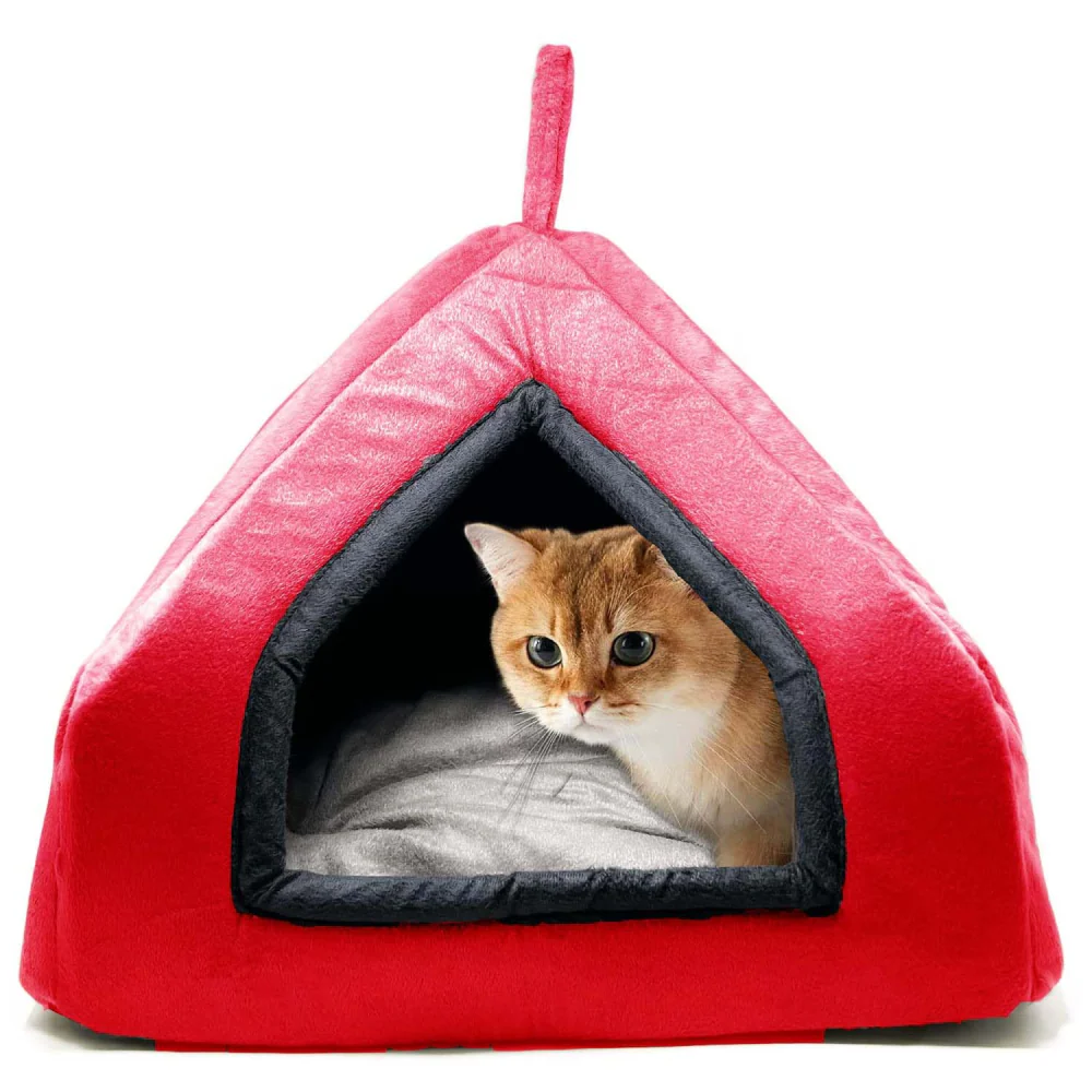 Fluffy's Pawsome Premium Soft Velvet Fabric Bed for Dogs and Cats (Red) - Image 3