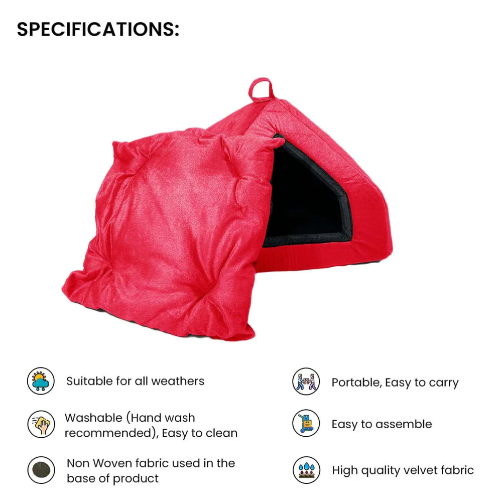 Fluffy's Pawsome Premium Soft Velvet Fabric Bed for Dogs and Cats (Red) - Image 4