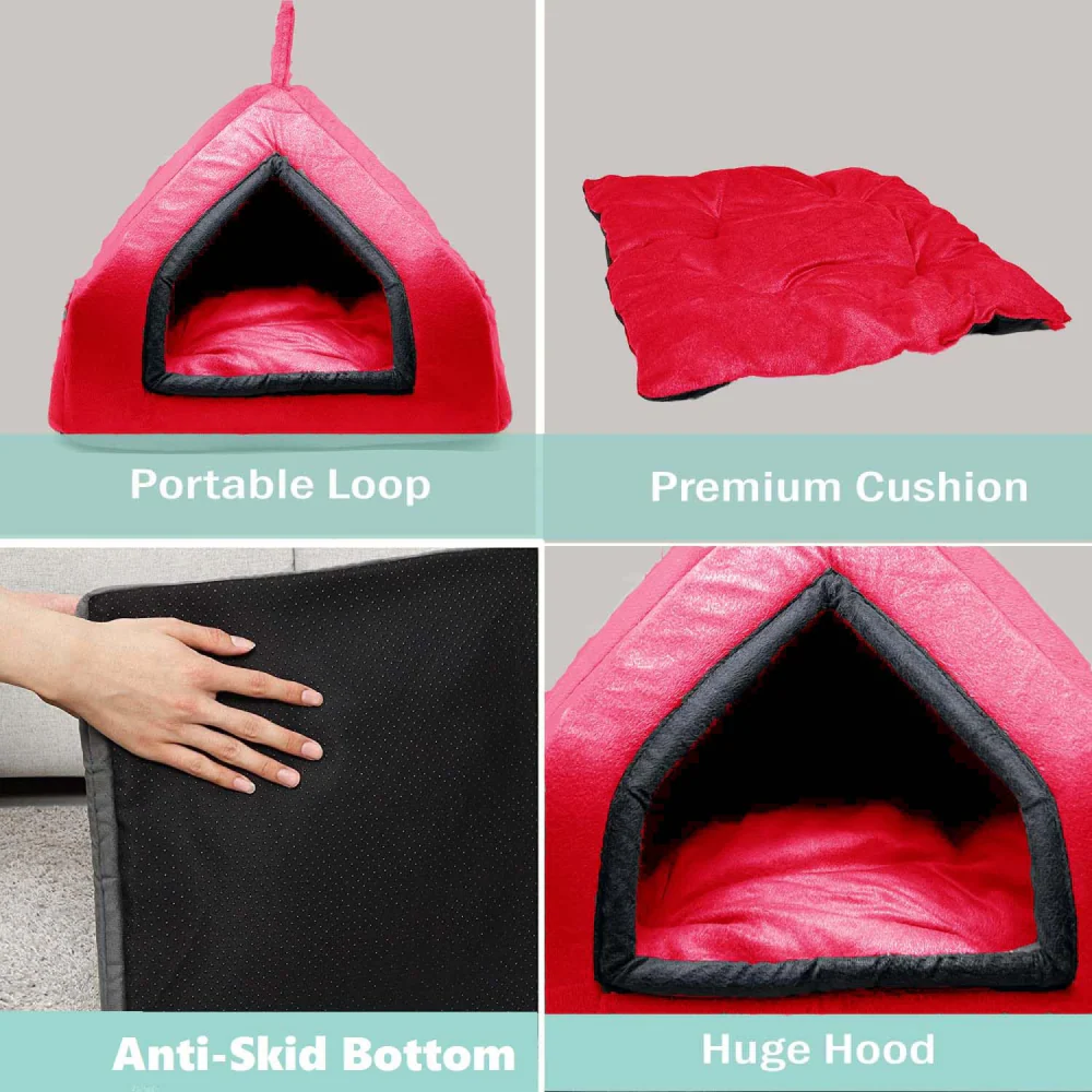 Fluffy's Pawsome Premium Soft Velvet Fabric Bed for Dogs and Cats (Red) - Image 5