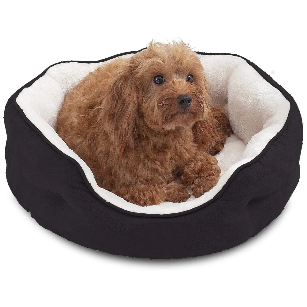 Fluffy's Pawsome Round Washable Bed for Dogs and Cats (Black) - Image 2
