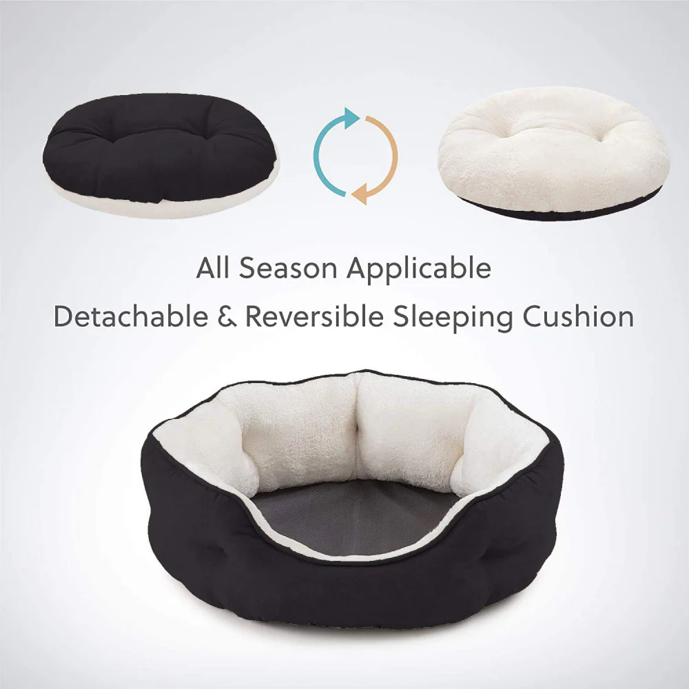 Fluffy's Pawsome Round Washable Bed for Dogs and Cats (Black) - Image 6