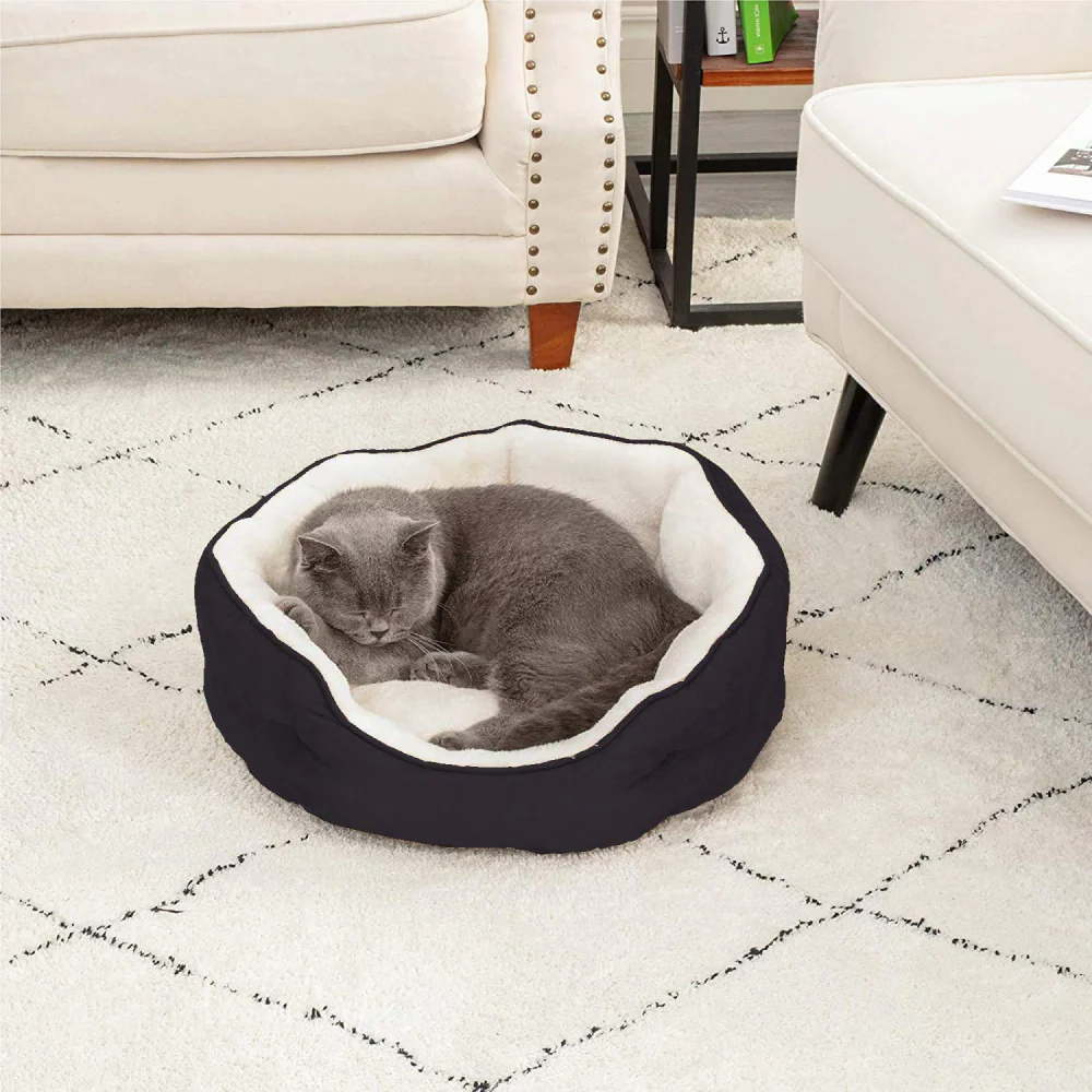 Fluffy's Pawsome Round Washable Bed for Dogs and Cats (Black) - Image 8