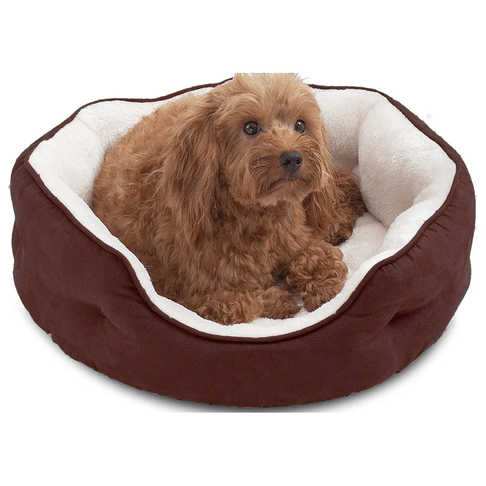 Fluffy's Pawsome Round Washable Bed for Dogs and Cats (Brown) - Image 2