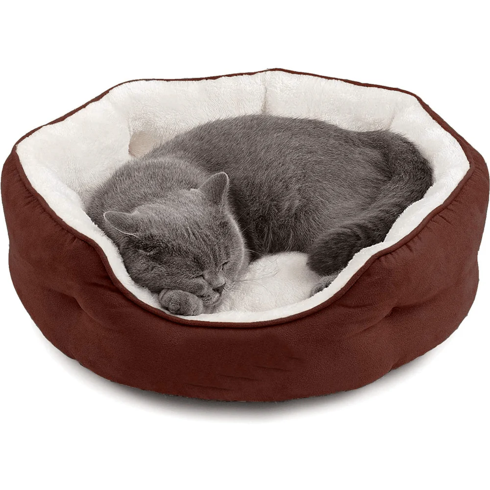 Fluffy's Pawsome Round Washable Bed for Dogs and Cats (Brown) - Image 4