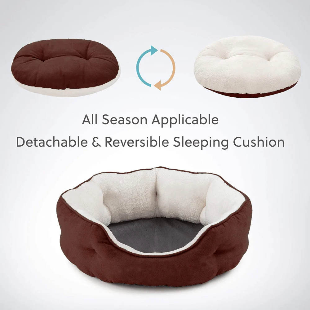 Fluffy's Pawsome Round Washable Bed for Dogs and Cats (Brown) - Image 6