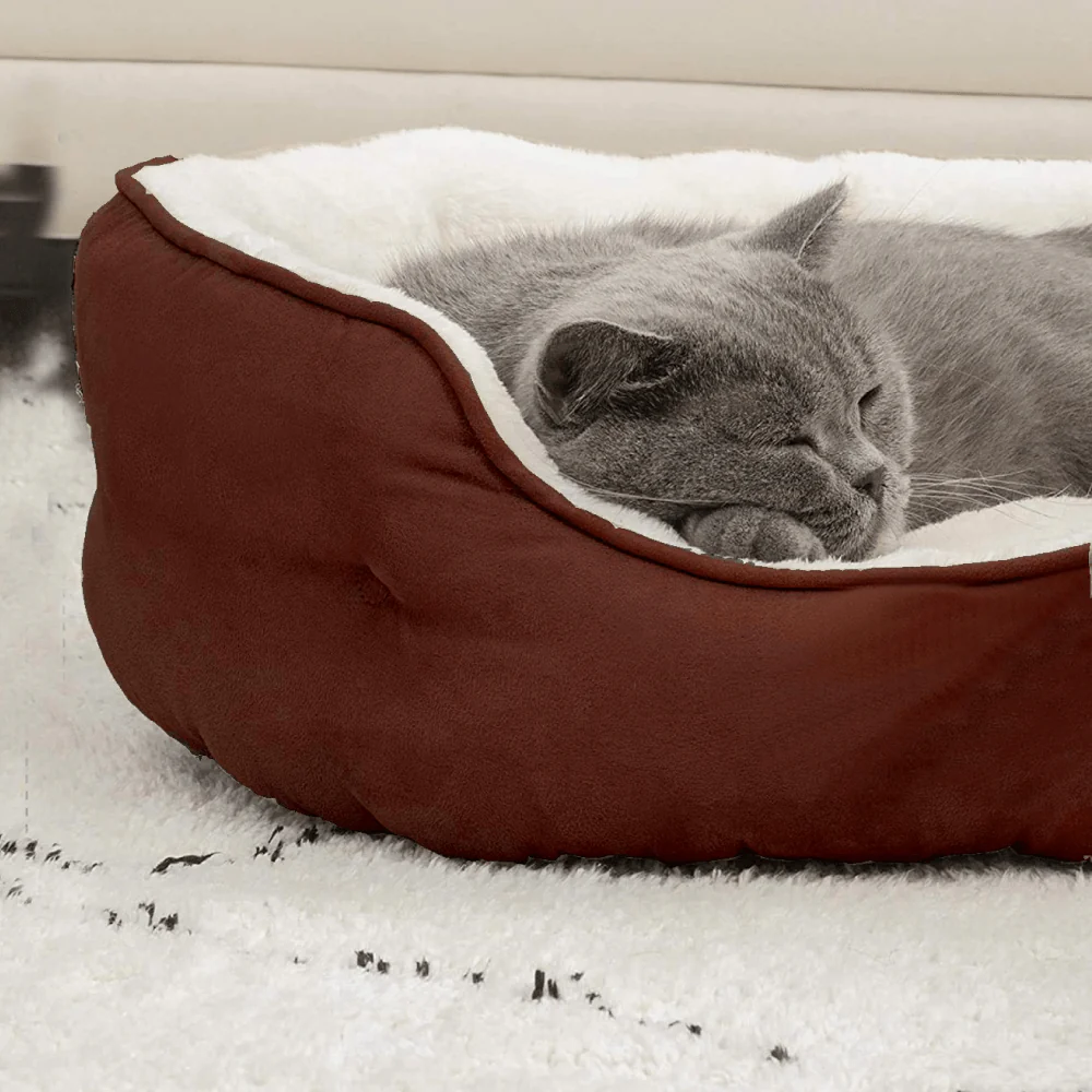 Fluffy's Pawsome Round Washable Bed for Dogs and Cats (Brown) - Image 7