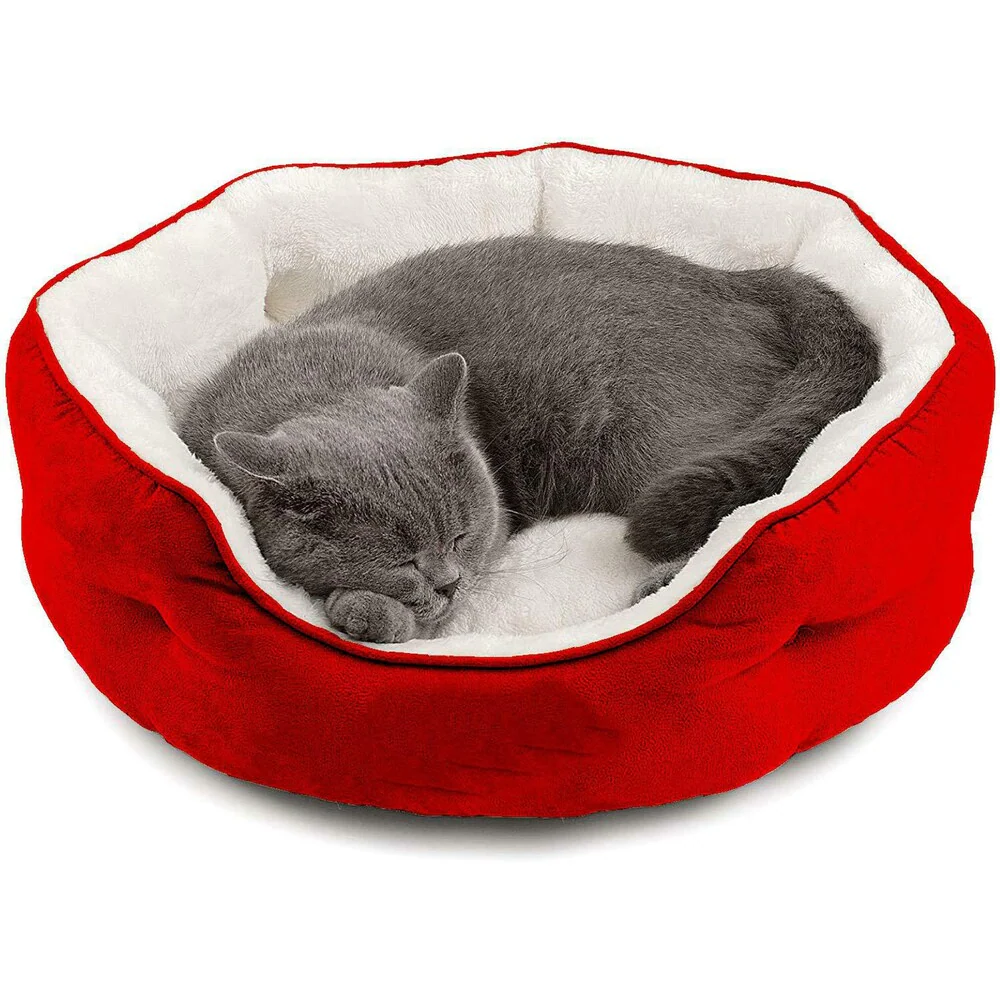 Fluffy's Pawsome Round Washable Bed for Dogs and Cats (Red) - Image 2