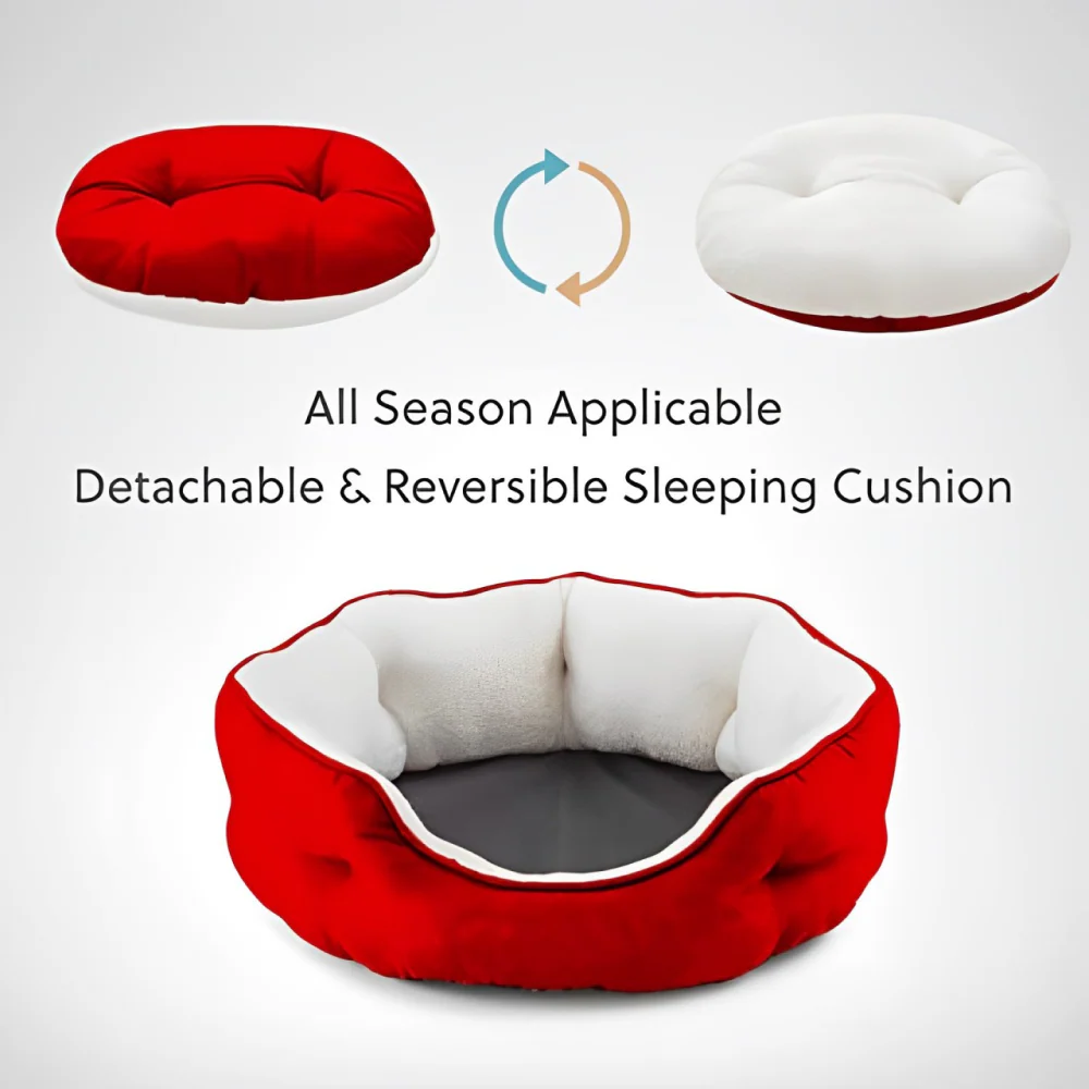 Fluffy's Pawsome Round Washable Bed for Dogs and Cats (Red) - Image 5