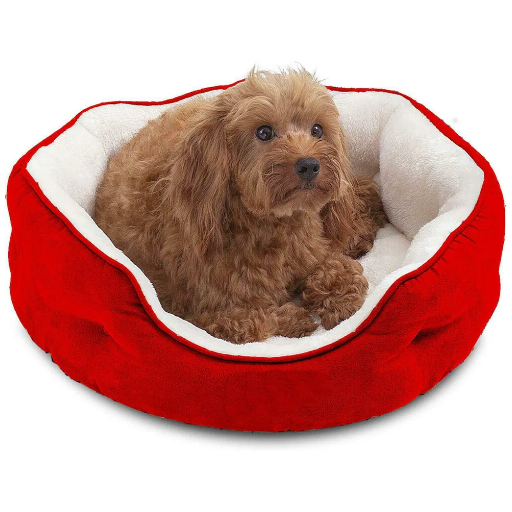 Fluffy's Pawsome Round Washable Bed for Dogs and Cats (Red) - Image 6