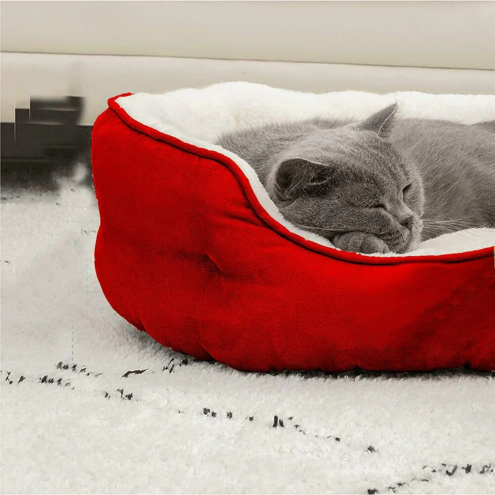 Fluffy's Pawsome Round Washable Bed for Dogs and Cats (Red) - Image 7