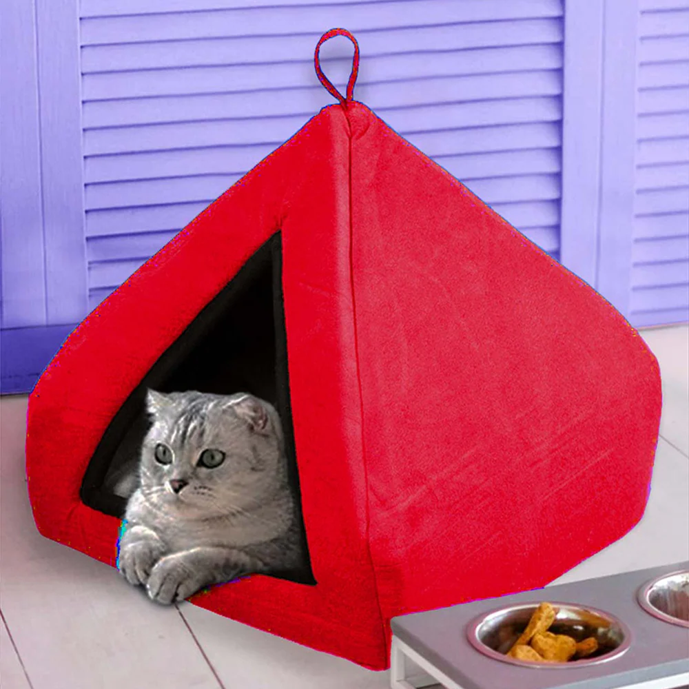 Fluffy's Pawsome Soft Velvet Premium Fabric Bed for Dogs and Cats (Red) - Image 5