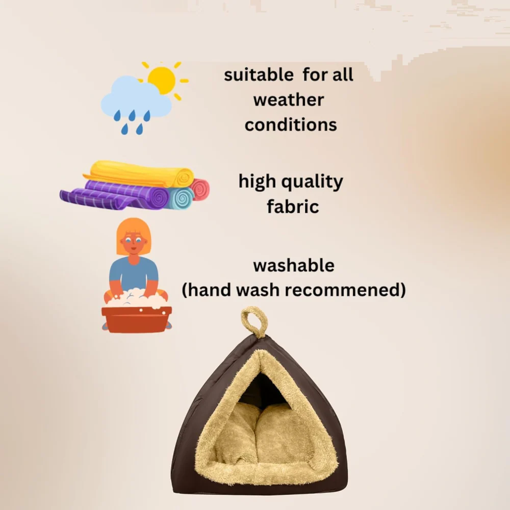 Fluffy's Washable Hut Bed for Dogs and Cats (Brown) - Image 4