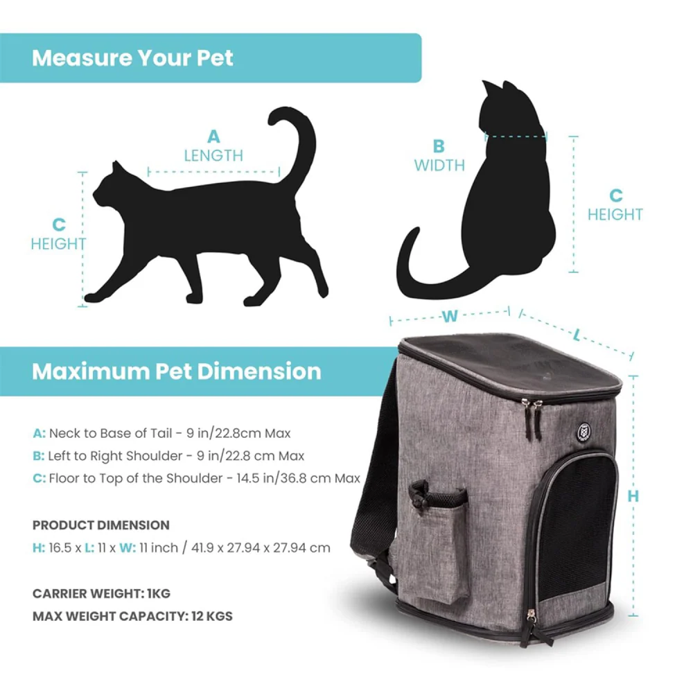 Barkbutler x Fofos Backpack Carrier for Small Dogs and Cats (Grey) - Image 3