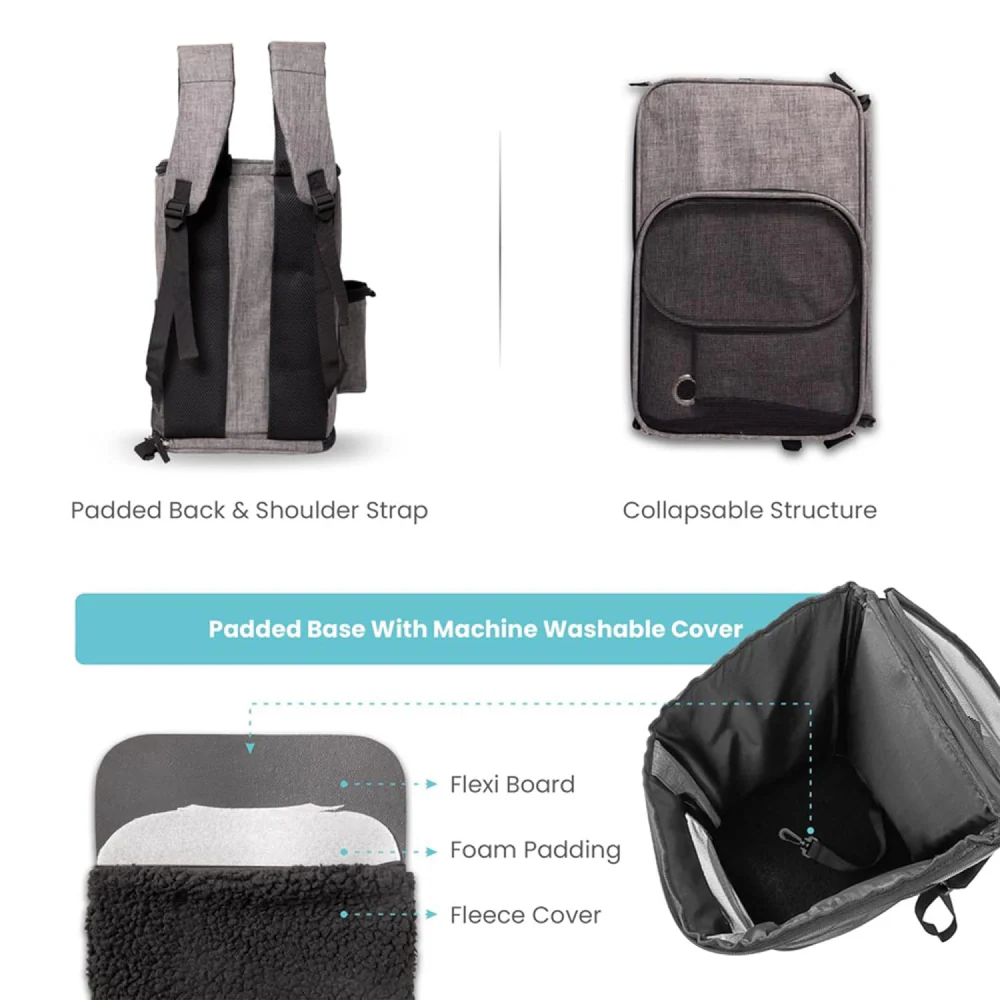 Barkbutler x Fofos Backpack Carrier for Small Dogs and Cats (Grey) - Image 5