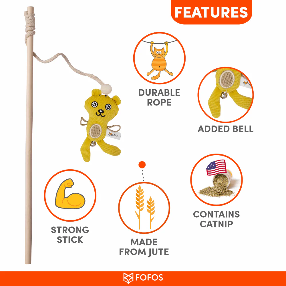 Barkbutler x Fofos Cat Wand Tiger Toy for Cats (Yellow) - Image 3