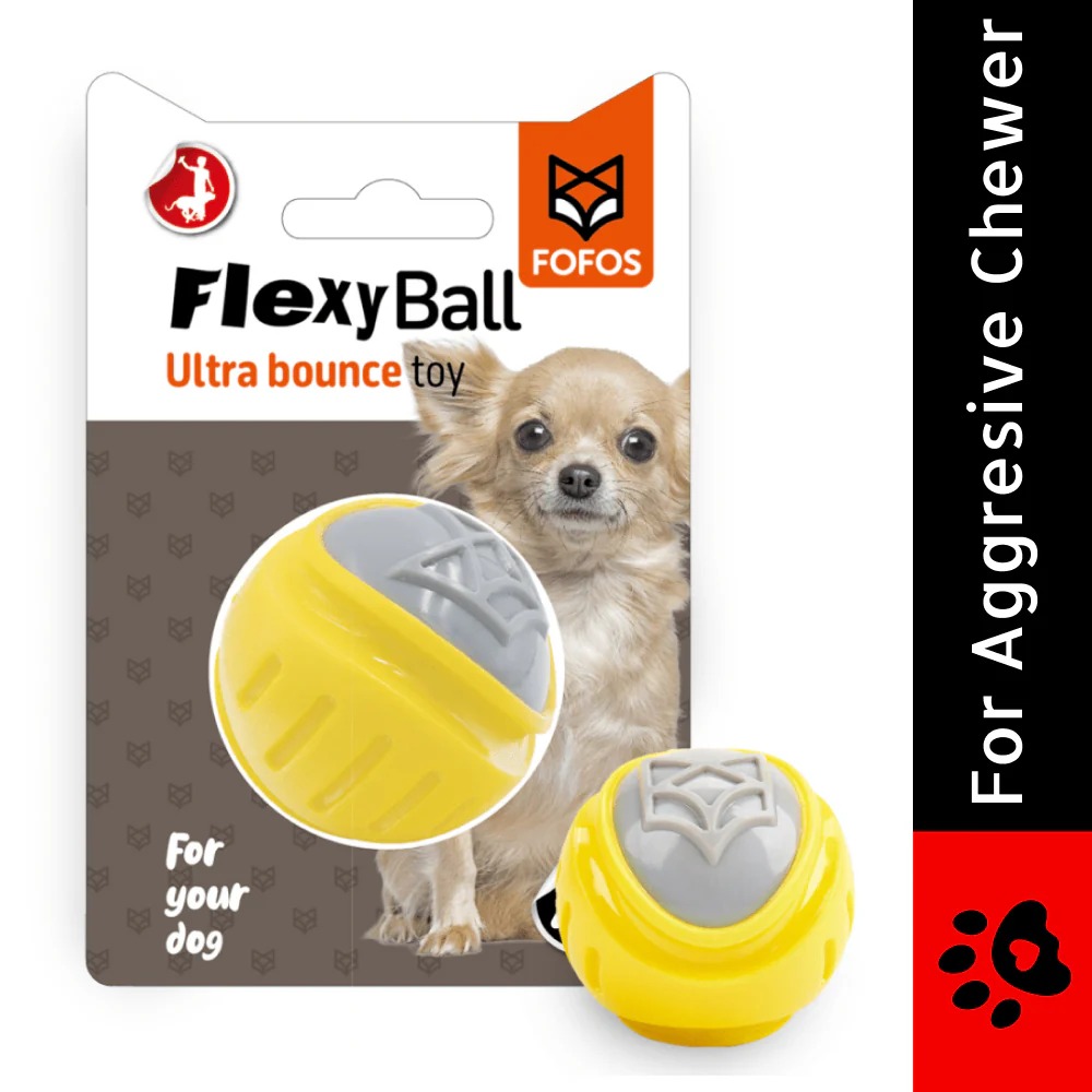 Barkbutler x Fofos Flexy Ball Ultra Bounce Toy for Dogs (Yellow & Grey) | For Aggressive Chewers - Image 2