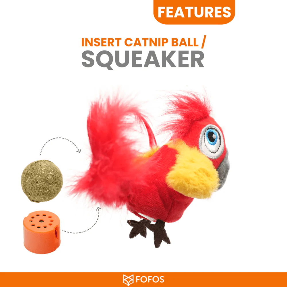 Barkbutler x Fofos Parrot with Catnip Balls Interactive Toy for Cats (Red) - Image 7
