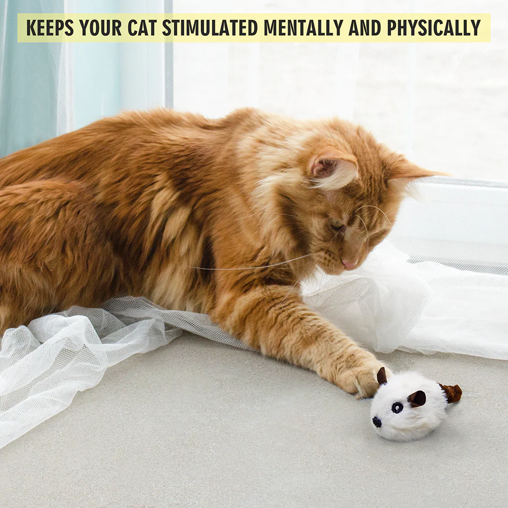 Barkbutler x Fofos Pull String & Sound Chip Mouse Shaped Electronic Toy for Cats (White) - Image 4