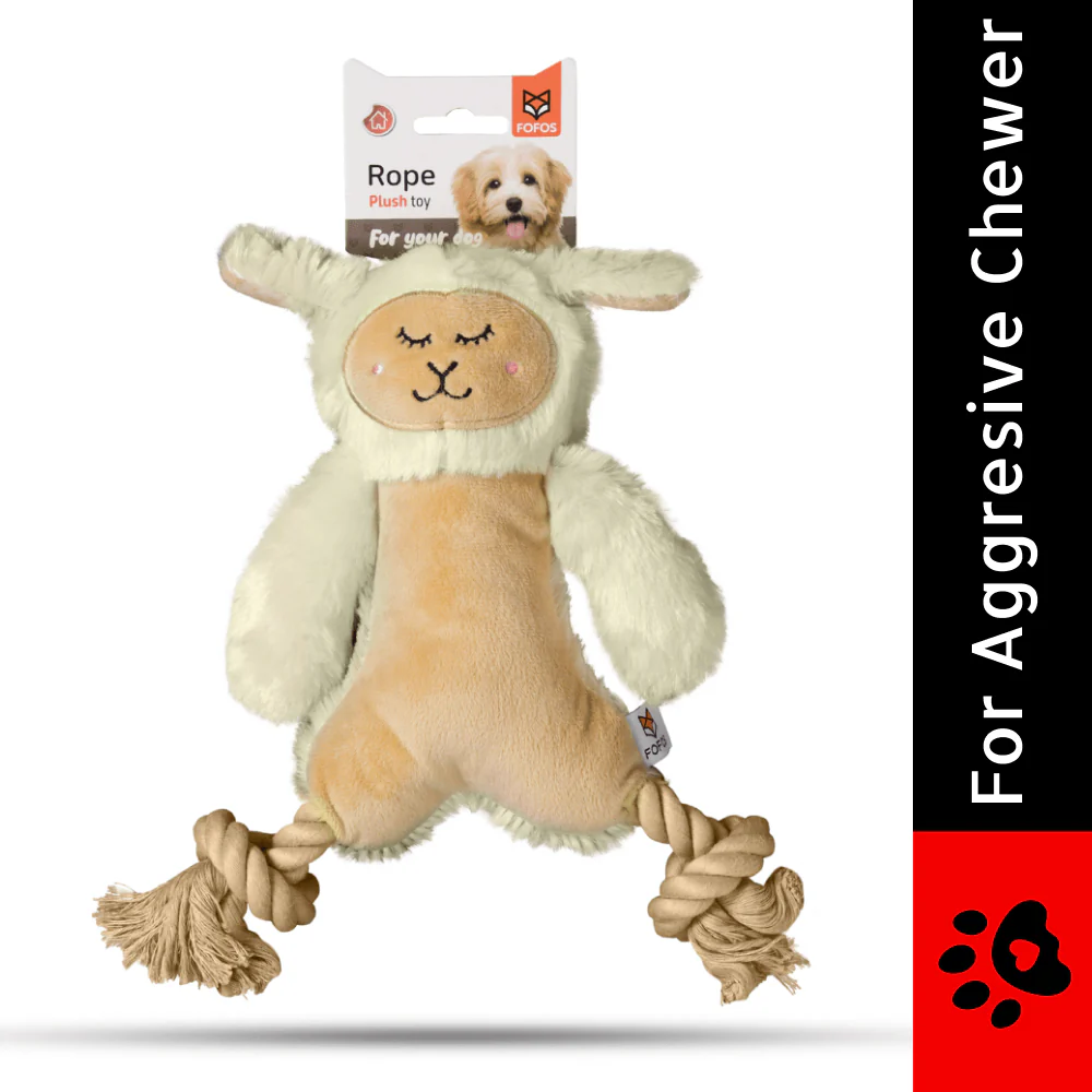 Barkbutler x Fofos Ropeleg Plush Sheep Toy for Dogs | For Medium Chewers (White) - Image 2
