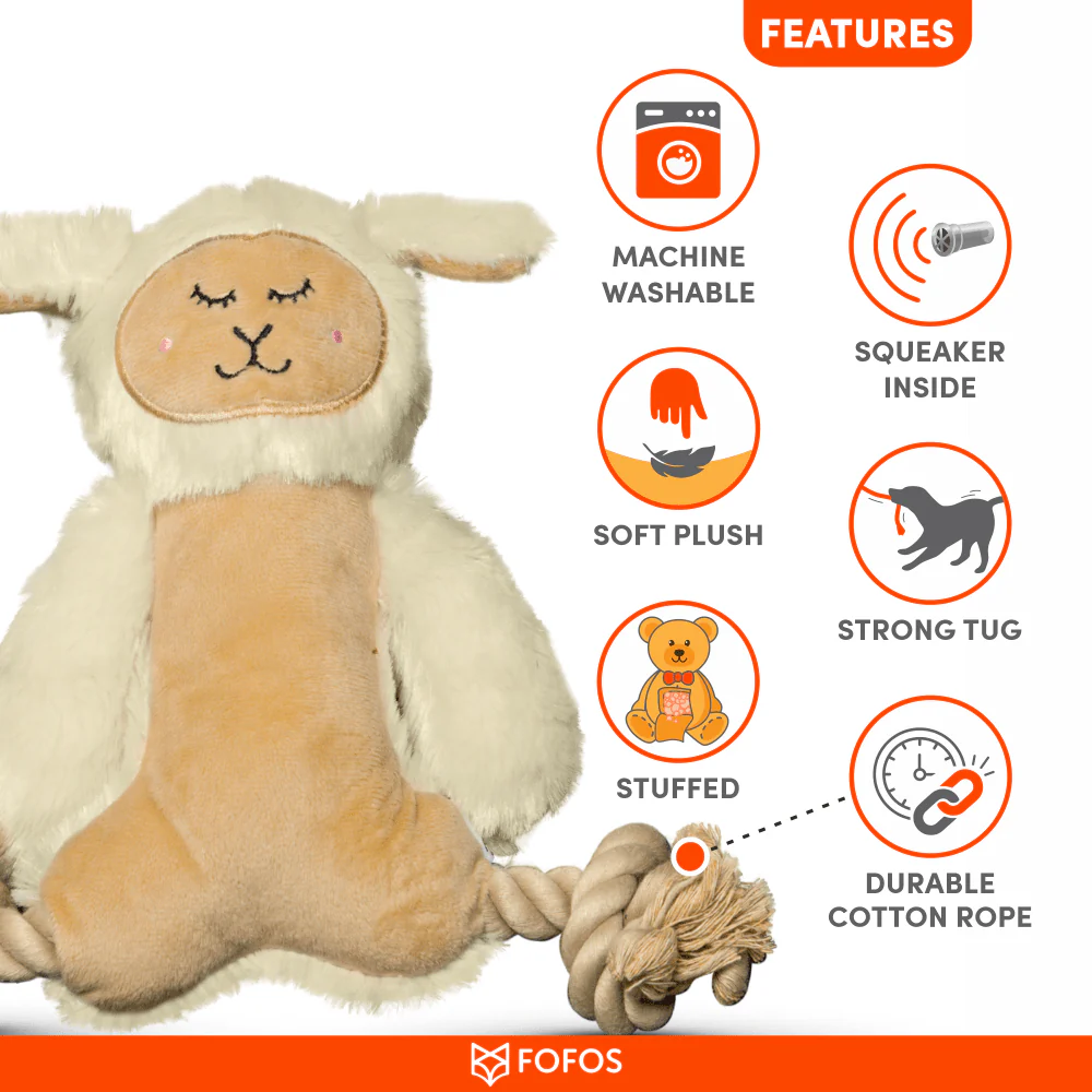 Barkbutler x Fofos Ropeleg Plush Sheep Toy for Dogs | For Medium Chewers (White) - Image 5